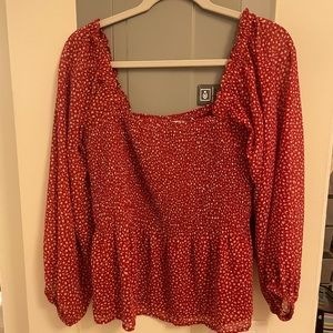 Madewell Smocked Blouse in Red and White Size 12
